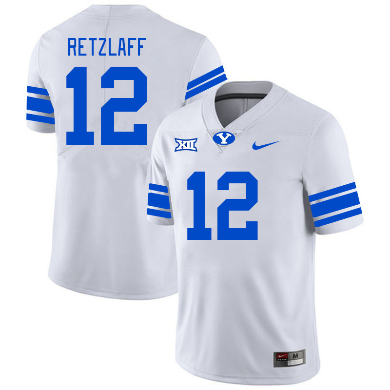 BYU Cougars #12 Jake Retzlaff Big 12 Conference College Football Jerseys Stitched Sale-White